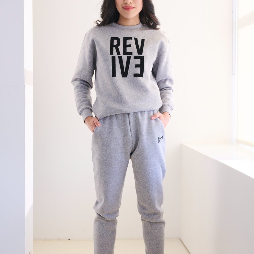 Revive Loungewear. Two Piece Lounge Set, Crewneck Sweatshirt and Jogger - Grey H - Picture 4 of 8